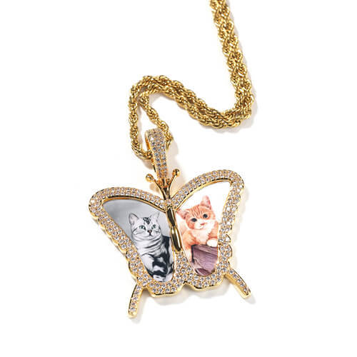 custom diamond hip hop picture pendants jewelry wholesale suppliers personalized butterfly necklace with photo bulk manufacturers and vendors websites